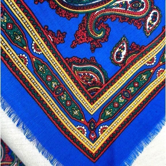 Vintage Charter Club Wool Square Scarf Paisley Blue made in Japan - Picture 8 of 12